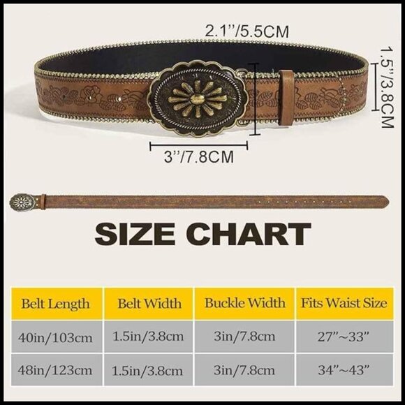 Western Belt Vintage Buckle Faux Leather Adjustable Cowgirl Chic Accessory - Picture 5 of 7